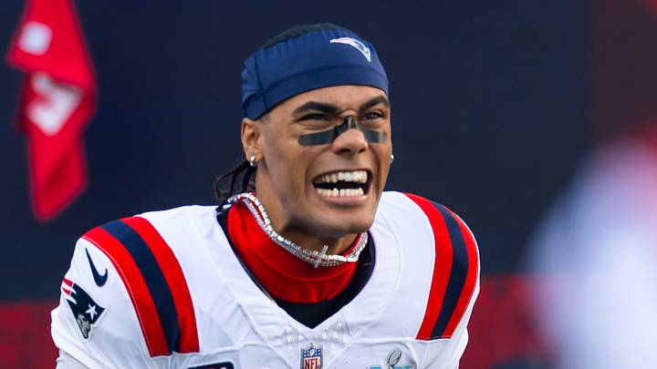 New England Patriots cornerback Christian Gonzalez (0).