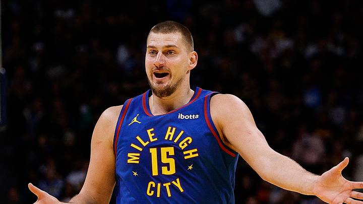 Dec 3, 2024; Denver, Colorado, USA; Denver Nuggets center Nikola Jokic (15) reacts after a play in the second quarter against the Golden State Warriors at Ball Arena. Mandatory Credit: Isaiah J. Downing-Imagn Images Dec 3, 2024; Denver, Colorado, USA; Denver Nuggets center Nikola Jokic (15) reacts after a play in the second quarter against the Golden State Warriors at Ball Arena. Mandatory Credit: Isaiah J. Downing-Imagn Images