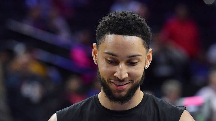 Brooklyn Nets guard Ben Simmons (10) during warmups against the Philadelphia 76ers at Wells Fargo Center. 