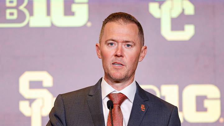 Jul 28, 2026; Chicago, IL, USA; USC Football head coach Lincoln Riley speaks during Media Days at Hilton Chicago. Jul 28, 2026; Chicago, IL, USA; USC Football head coach Lincoln Riley speaks during Media Days at Hilton Chicago.