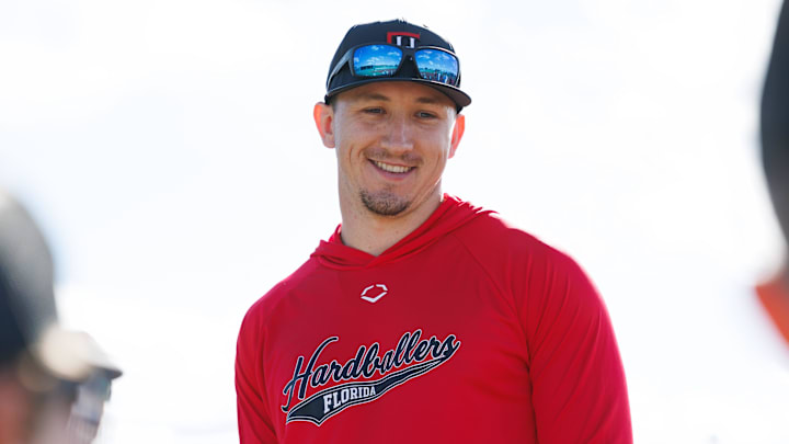 Texas Rangers outfielder Wyatt Langford answers questions during a Q&A during the Youth Mini-Camp with Wyatt Langford