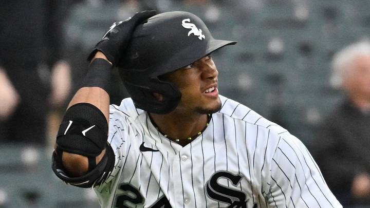 Jun 24, 2026; Chicago, Illinois, USA; Chicago White Sox right fielder Braden Montgomery (24) watches his home run against the Cleveland Guardians during the ninth inning at Rate Field. Mandatory Credit: Patrick Gorski-Imagn Images