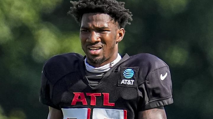 Atlanta Falcons cornerback Dee Alford (20) is shown on the field during practice at training camp at IBM Performance Field.