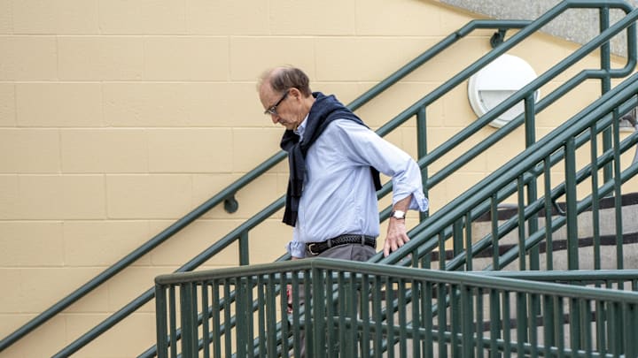 March 1, 2022; Jupiter, FL, USA; St. Louis Cardinals owner Bill Dewitt Jr. walks at Roger Dean Stadium as negotiations continue toward a labor deal between Major League Baseball and the players' association, March 1, 2022, at Roger Dean Stadium in Jupiter, Fla.  Mandatory Credit: Greg Lovett-USA TODAY NETWORK
