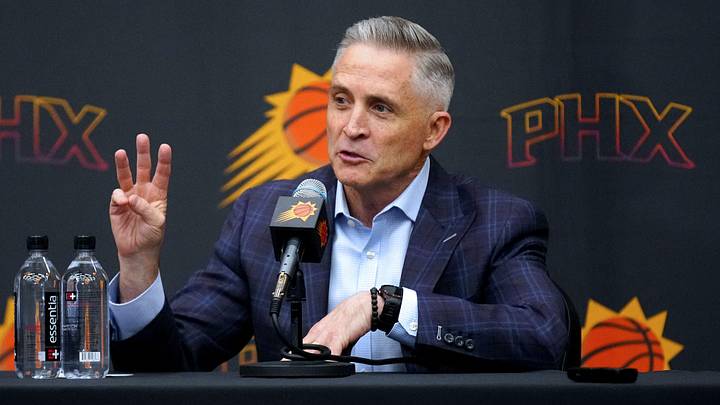 Suns general manager Brian Gregory speaks during his introductory news conference on May 6, 2025, in Phoenix. Suns general manager Brian Gregory speaks during his introductory news conference on May 6, 2025, in Phoenix.