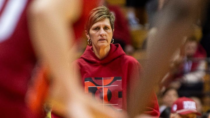 Indiana coach Teri Moren against Rutgers at Simon Skjodt Assembly Hall.