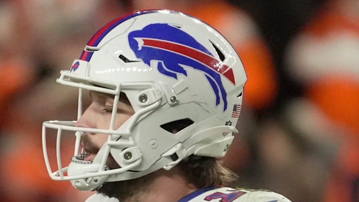 Buffalo Bills quarterback Josh Allen is disappointed in having to try for a field goal to tie the game after several unsuccessful drives to the end zone during second half action at Empower FIeld at Mile High in Denver, Colorado on Jan. 17, 2026.