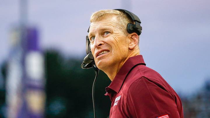 Sep 4, 2021; Seattle, Washington, USA; Montana Grizzlies head coach Bobby Hauck stands on the sideline during the fourth quarter against the Washington Huskies at Alaska Airlines Field at Husky Stadium. Mandatory Credit: Joe Nicholson-USA TODAY Sports