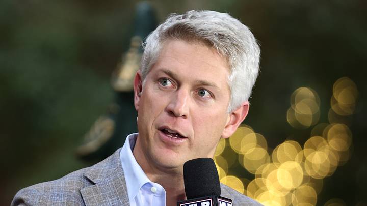 Dec 10, 2024; Dallas, TX, USA; Baltimore Orioles executive vice president and general manager Mike Elias talks on the set of MLB Network at the Hilton Anatole during the 2024 MLB Winter Meetings. Mandatory Credit: Tim Heitman-Imagn Images
