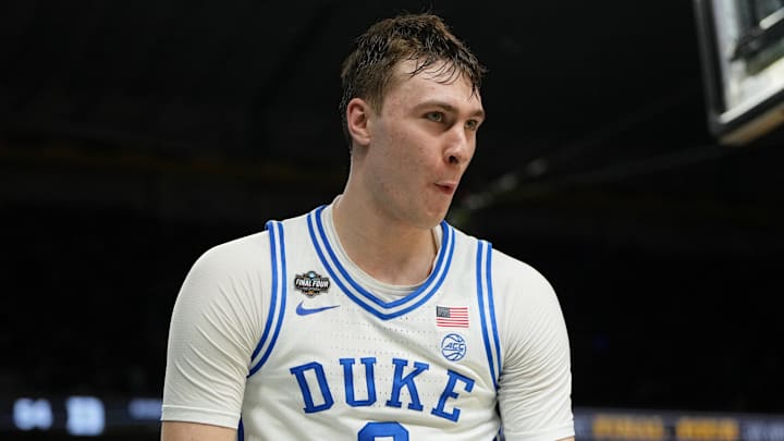 Duke Blue Devils forward Cooper Flagg reacts to a play.