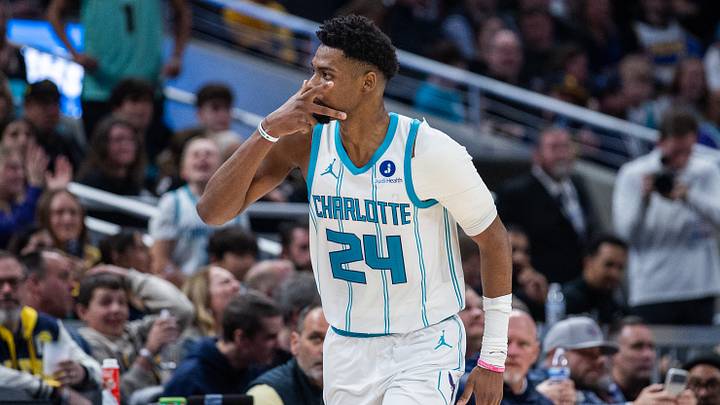 Feb 26, 2026; Indianapolis, Indiana, USA; Charlotte Hornets forward Brandon Miller (24) celebrates a made basket in the second half against the Indiana Pacers at Gainbridge Fieldhouse. Mandatory Credit: Trevor Ruszkowski-Imagn Images Feb 26, 2026; Indianapolis, Indiana, USA; Charlotte Hornets forward Brandon Miller (24) celebrates a made basket in the second half against the Indiana Pacers at Gainbridge Fieldhouse. Mandatory Credit: Trevor Ruszkowski-Imagn Images
