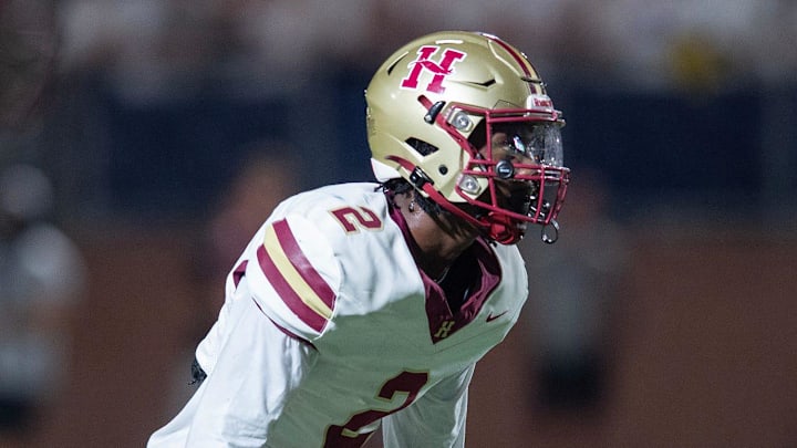 Hartfield's Bralan Womack (2) and the Hawks take on MRA in Madison, Miss., Friday, Oct. 11, 2024.