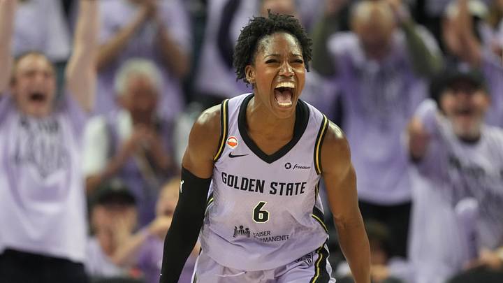 Oct 2, 2026; San Francisco, California, USA; Golden State Valkyries guard-forward Kaila Charles (6) reacts after scoring against the Dallas Wings during the fourth quarter of game three of the first round for the 2026 WNBA Playoffs at Chase Center. Mandatory Credit: Darren Yamashita-Imagn Images Oct 2, 2026; San Francisco, California, USA; Golden State Valkyries guard-forward Kaila Charles (6) reacts after scoring against the Dallas Wings during the fourth quarter of game three of the first round for the 2026 WNBA Playoffs at Chase Center. Mandatory Credit: Darren Yamashita-Imagn Images