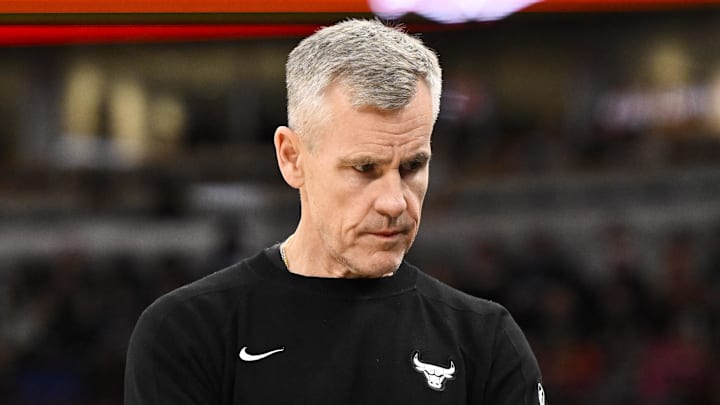 Feb 24, 2026; Chicago, Illinois, USA; Chicago Bulls head coach Billy Donovan during the first half against the Charlotte Hornets at United Center. Mandatory Credit: Matt Marton-Imagn Images