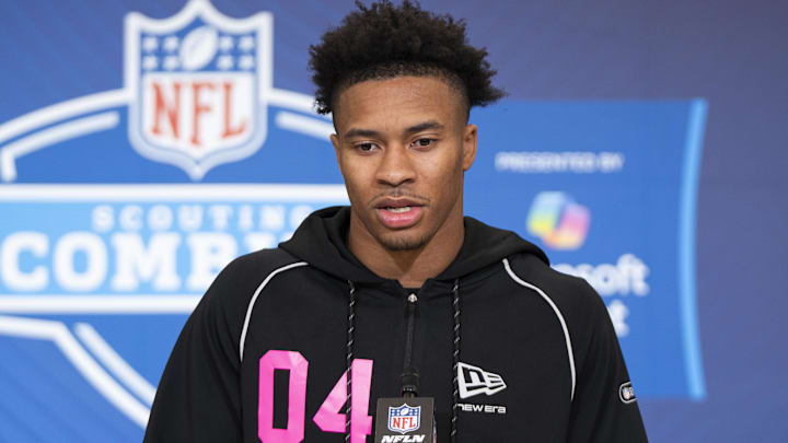 South Carolina defensive back Brandon Cisse speaks to members of the media during the NFL Combine.