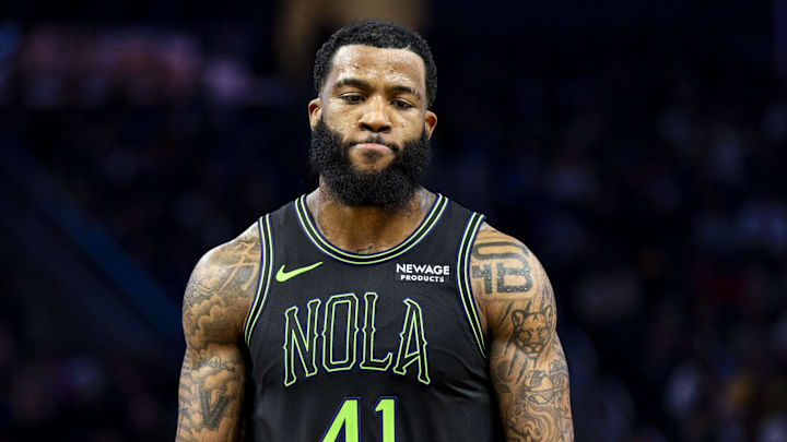 Nov 29, 2025; San Francisco, California, USA; New Orleans Pelicans guard Saddiq Bey (41) reacts during the fourth quarter against the Golden State Warriors at Chase Center. Mandatory Credit: John Hefti-Imagn Images