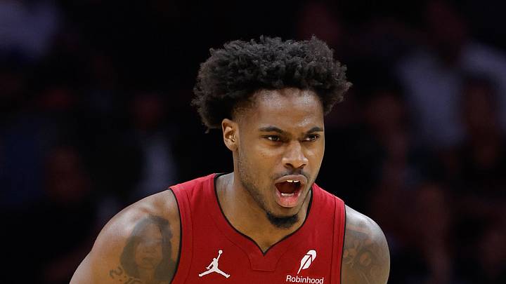 Mar 10, 2026; Miami, Florida, USA; Miami Heat guard Davion Mitchell (45) reacts against the Washington Wizards during the second half at Kaseya Center. Mandatory Credit: Rhona Wise-Imagn Images Mar 10, 2026; Miami, Florida, USA; Miami Heat guard Davion Mitchell (45) reacts against the Washington Wizards during the second half at Kaseya Center. Mandatory Credit: Rhona Wise-Imagn Images