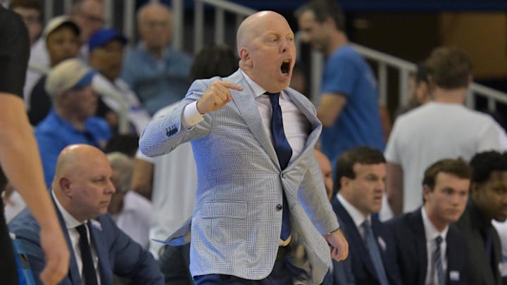 Jan 31, 2026; Los Angeles, California, USA; UCLA Bruins head coach Mick Cronin reacts in the second half against the Indiana Hoosiers at Pauley Pavilion presented by Wescom Financial. Mandatory Credit: Jayne Kamin-Oncea-Imagn Images