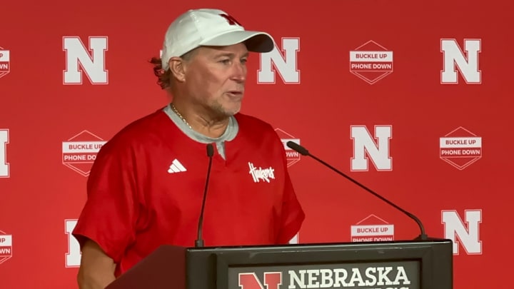 Nebraska offensive coordinator Dana Holgorsen meets with the media during preseason camp.