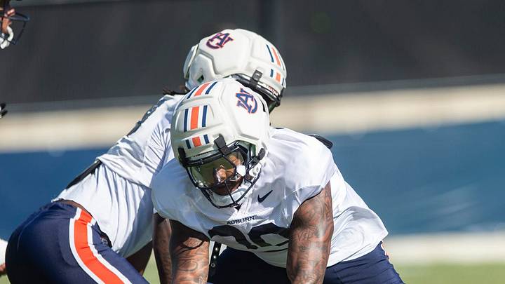 Auburn Tigers defensive lineman Chris Murray (30) runs drills during practice at Woltosz Football Performance Center in Auburn, Ala. on Thursday, April 16, 2026.