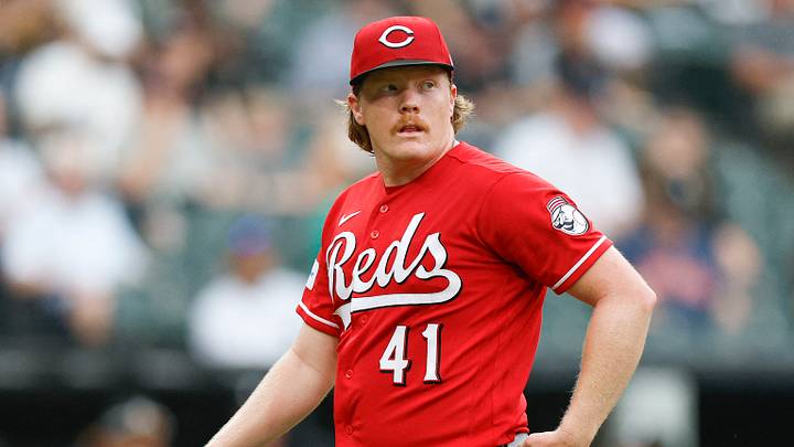 Cincinnati Reds starting pitcher Andrew Abbott (41) walks back