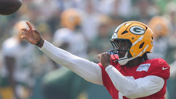 Green Bay Packers quarterback Malik Willis (2) passes the ball at training camp last week. Green Bay Packers quarterback Malik Willis (2) passes the ball at training camp last week.