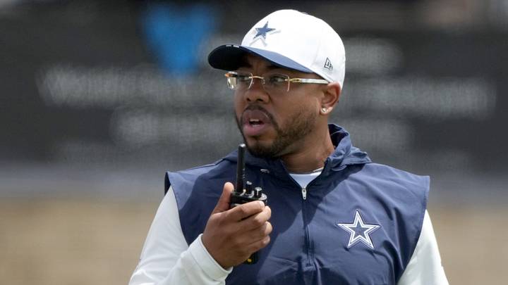 Jul 29, 2026; Oxnard, CA, USA; Dallas Cowboys defensive coordinator Christian Parker at training camp at River Ridge Playing Fields. Mandatory Credit: Kirby Lee-Imagn Images