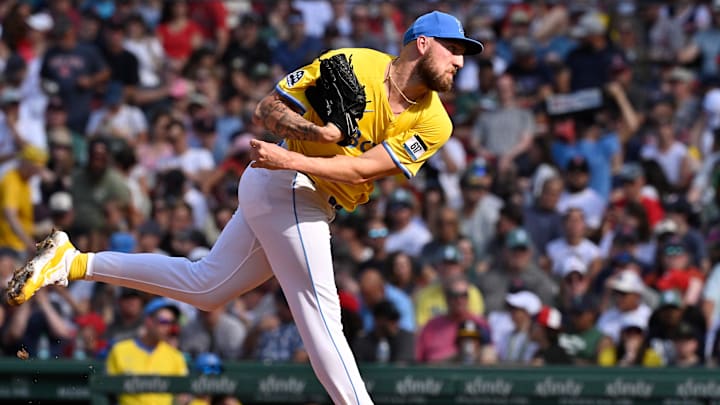 Boston Red Sox starting pitcher Garrett Crochet (35) pitches against the Tampa Bay Rays during the fourth inning at Fenway Park. 