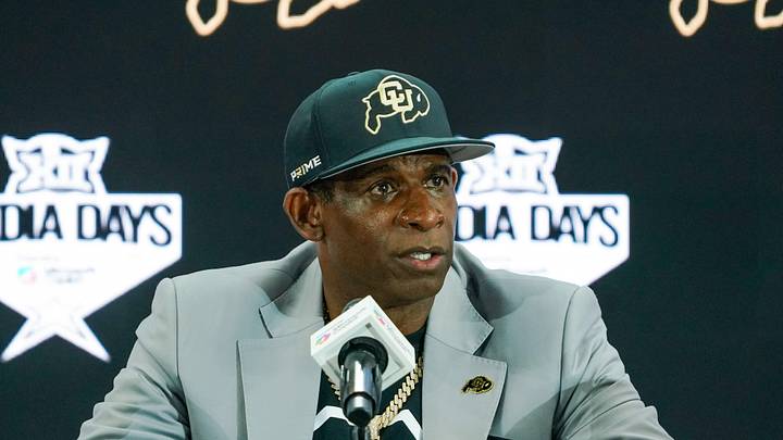 Jul 9, 2025; Frisco, TX, USA; Colorado head coach Deion Sanders speaks with the media during 2025 Big 12 Football Media Days at The Star. Mandatory Credit: Raymond Carlin III-Imagn Images Jul 9, 2025; Frisco, TX, USA; Colorado head coach Deion Sanders speaks with the media during 2025 Big 12 Football Media Days at The Star. Mandatory Credit: Raymond Carlin III-Imagn Images