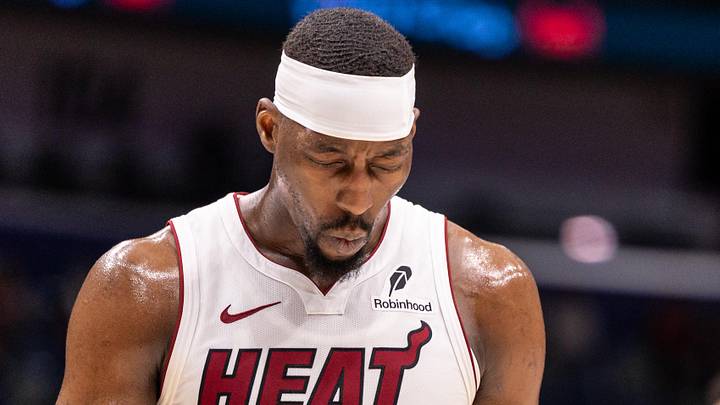 Miami Heat center/forward Bam Adebayo (13) reacts (Mandatory Credit: Stephen Lew-Imagn Images)