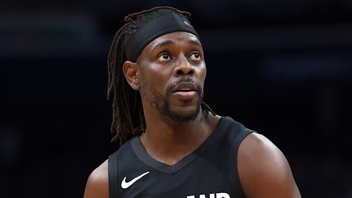 Jan 27, 2026; Washington, District of Columbia, USA; Portland Trail Blazers guard Jrue Holiday (5) looks on during the first half against the Washington Wizards at Capital One Arena. Mandatory Credit: Daniel Kucin Jr.-Imagn Images