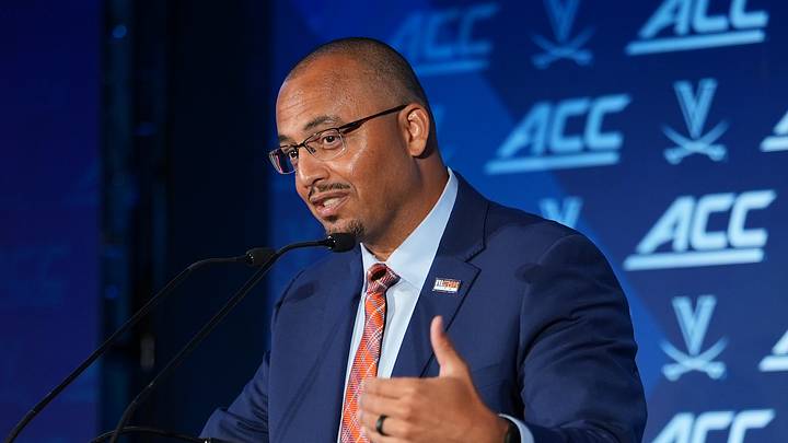 Jul 15, 2026; Charlotte, NC, USA; Virginia head coach Tony Elliott speaks to the media during ACC Media Days at Hilton Charlotte Uptown. Mandatory Credit: Jim Dedmon-Imagn Images Jul 15, 2026; Charlotte, NC, USA; Virginia head coach Tony Elliott speaks to the media during ACC Media Days at Hilton Charlotte Uptown. Mandatory Credit: Jim Dedmon-Imagn Images