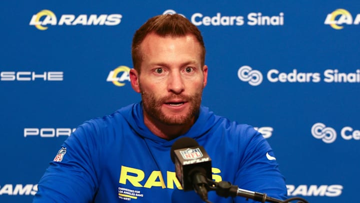Dec 18, 2025; Seattle, Washington, USA; Los Angeles Rams head coach Sean McVay speaks in a press conference after a game against the Seattle Seahawks at Lumen Field. Mandatory Credit: Kevin Ng-Imagn Images Dec 18, 2025; Seattle, Washington, USA; Los Angeles Rams head coach Sean McVay speaks in a press conference after a game against the Seattle Seahawks at Lumen Field. Mandatory Credit: Kevin Ng-Imagn Images