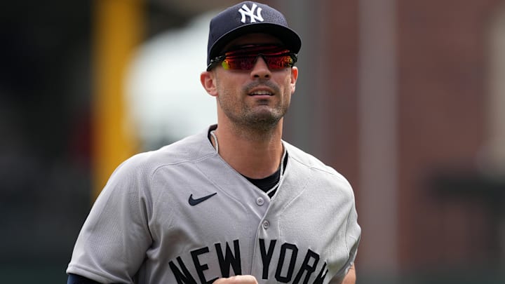 New York Yankees left fielder Randal Grichuk (34) before the game against the San Francisco Giants at Oracle Park.