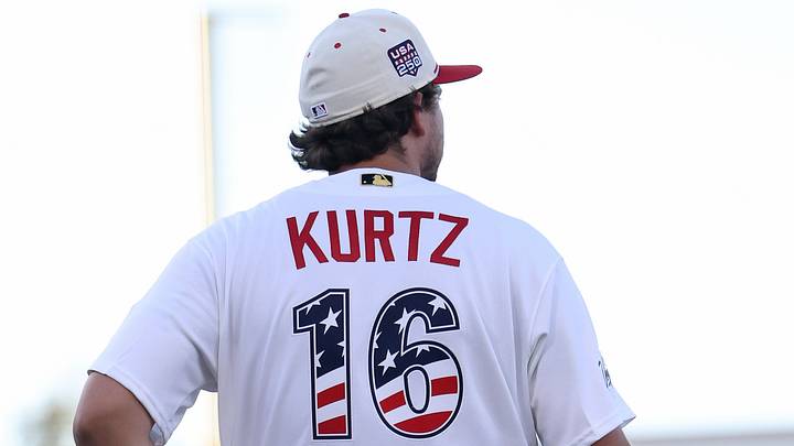 Jul 4, 2026; West Sacramento, California, USA; Athletics first baseman Nick Kurtz (16) looks on in a game against the Miami Marlins during the third inning at Sutter Health Park. Mandatory Credit: Dennis Lee-Imagn Images Jul 4, 2026; West Sacramento, California, USA; Athletics first baseman Nick Kurtz (16) looks on in a game against the Miami Marlins during the third inning at Sutter Health Park. Mandatory Credit: Dennis Lee-Imagn Images