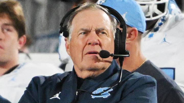 Oct 17, 2026; Durham, North Carolina, USA;  North Carolina Tar Heels head coach Bill Belichick looks on during the fourth quarter against the Duke Blue Devils at Wallace Wade Stadium.  Mandatory Credit: Zachary Taft-Imagn Images