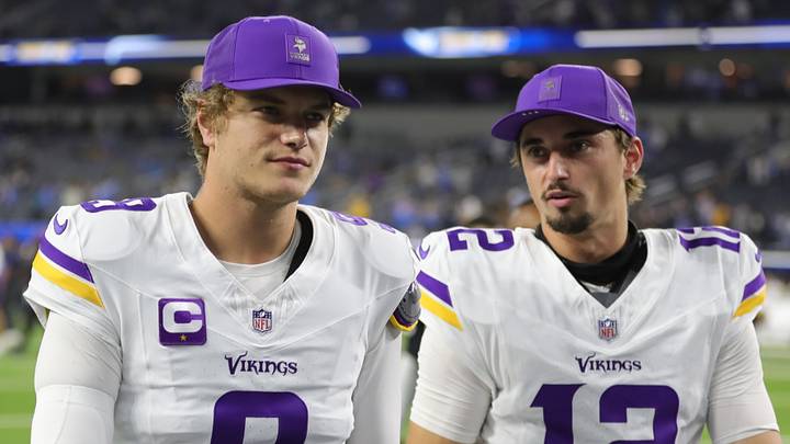Minnesota Vikings quarterbacks Max Brosmer and J.J. McCarthy