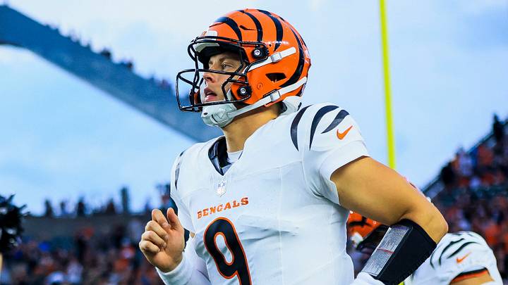 Aug 13, 2026; Cincinnati, Ohio, USA; Cincinnati Bengals quarterback Joe Burrow (9) runs onto the field before the game against the Detroit Lions at Paycor Stadium. Mandatory Credit: Katie Stratman-Imagn Images