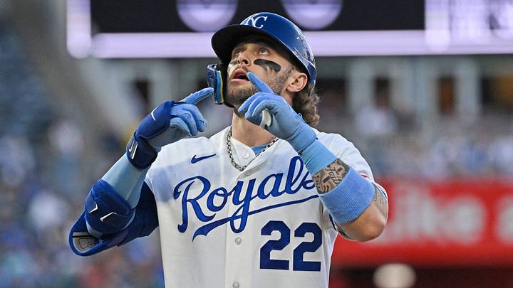 Kansas City Royals catcher Carter Jensen (22) reacts after a base hit Kansas City Royals catcher Carter Jensen (22) reacts after a base hit