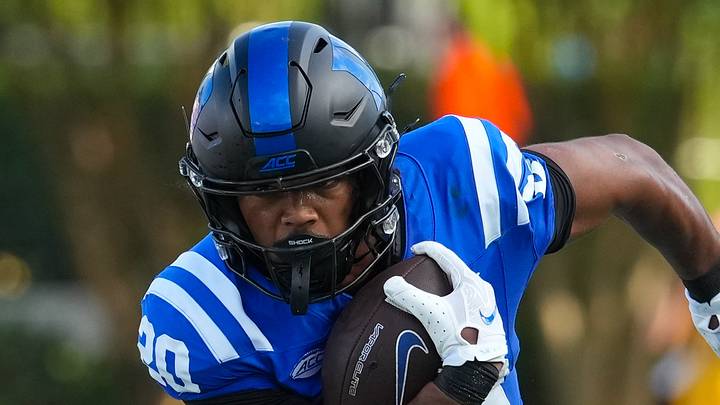 Sep 19, 2026; Durham, North Carolina, USA; Duke Blue Devils running back Nate Sheppard (20) runs for a touchdown against the Stanford Cardinal during the first half at Wallace Wade Stadium. Mandatory Credit: James Guillory-Imagn Images Sep 19, 2026; Durham, North Carolina, USA; Duke Blue Devils running back Nate Sheppard (20) runs for a touchdown against the Stanford Cardinal during the first half at Wallace Wade Stadium. Mandatory Credit: James Guillory-Imagn Images