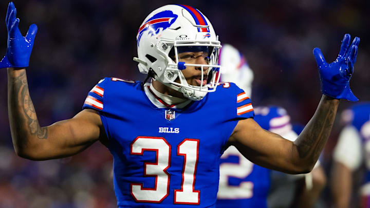 Jan 21, 2024; Orchard Park, New York, USA; Buffalo Bills cornerback Rasul Douglas (31) reacts against the Kansas City Chiefs in the 2024 AFC divisional round game at Highmark Stadium. Mandatory Credit: Mark J. Rebilas-Imagn Images Jan 21, 2024; Orchard Park, New York, USA; Buffalo Bills cornerback Rasul Douglas (31) reacts against the Kansas City Chiefs in the 2024 AFC divisional round game at Highmark Stadium. Mandatory Credit: Mark J. Rebilas-Imagn Images