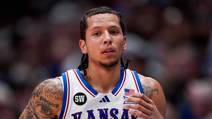 Feb 7, 2026; Lawrence, Kansas, USA; Kansas Jayhawks guard Tre White (3) reacts during the first half against the Arizona Wildcats at Allen Fieldhouse. Mandatory Credit: Jay Biggerstaff-Imagn Images Feb 7, 2026; Lawrence, Kansas, USA; Kansas Jayhawks guard Tre White (3) reacts during the first half against the Arizona Wildcats at Allen Fieldhouse. Mandatory Credit: Jay Biggerstaff-Imagn Images