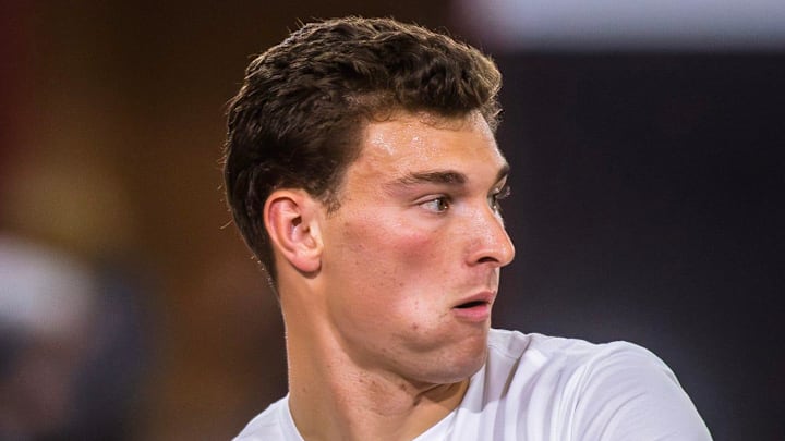 Fernando Mendoza participates in Indiana University's Pro Day. Fernando Mendoza participates in Indiana University's Pro Day.