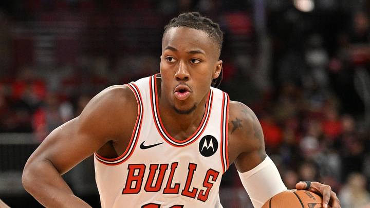 Jan 18, 2026; Chicago, Illinois, USA; Chicago Bulls guard Ayo Dosunmu (11) drives against the Brooklyn Nets during the first half at United Center. Mandatory Credit: Patrick Gorski-Imagn Images