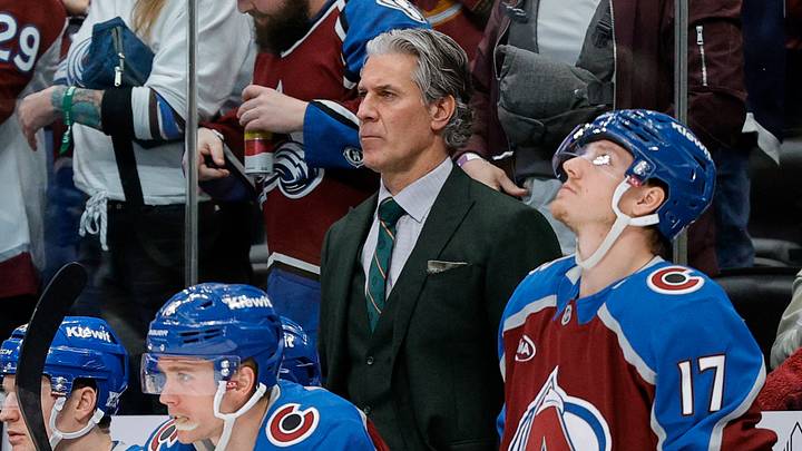 Jan 8, 2026; Denver, Colorado, USA; Colorado Avalanche head coach Jared Bednar looks on in the first period against the Ottawa Senators at Ball Arena. Mandatory Credit: Isaiah J. Downing-Imagn Images