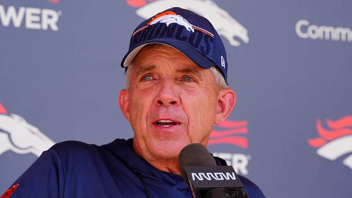 Denver Broncos head coach Sean Payton speaks to the media following mini camp drills at Broncos Park. Denver Broncos head coach Sean Payton speaks to the media following mini camp drills at Broncos Park.