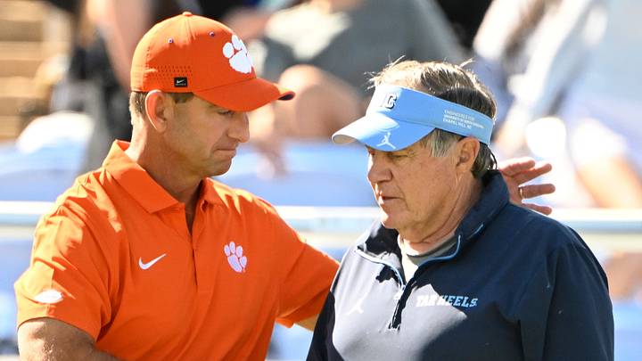 Oct 4, 2025; Chapel Hill, North Carolina, USA; Clemson Tigers head coach Dabo Swinney with North Carolina Tar Heels head coach Bill Belichick before the game at Kenan Stadium. Mandatory Credit: Bob Donnan-Imagn Images Oct 4, 2025; Chapel Hill, North Carolina, USA; Clemson Tigers head coach Dabo Swinney with North Carolina Tar Heels head coach Bill Belichick before the game at Kenan Stadium. Mandatory Credit: Bob Donnan-Imagn Images