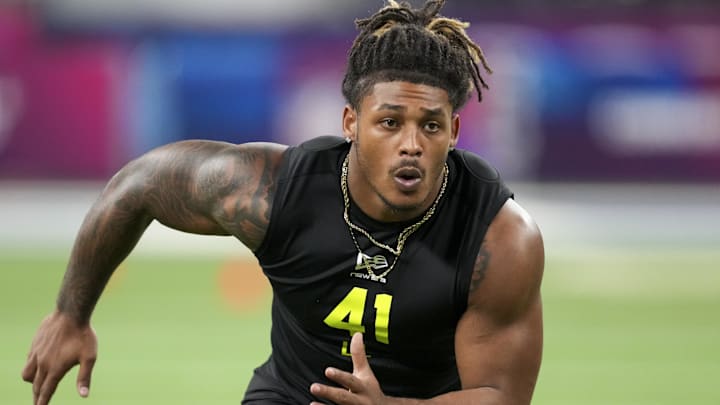 Texas A&M defensive lineman Cashius Howell during the NFL Scouting Combine  at Lucas Oil Stadium.