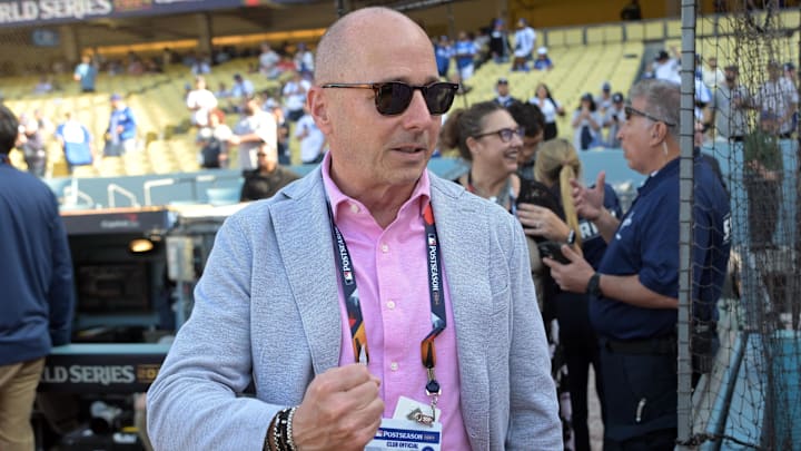 Oct 25, 2024; Los Angeles, California, USA; New York Yankees general manager Brian Cashman before game one against the Los Angeles Dodgers the 2024 MLB World Series at Dodger Stadium.