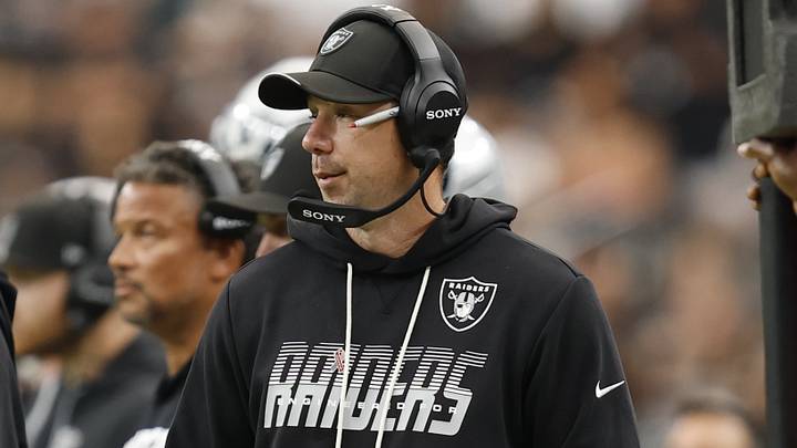 Sep 13, 2026; Paradise, Nevada, USA;  Las Vegas Raiders head coach Klint Kubiak looks on from the sideline in the third quarter against the Miami Dolphins at Allegiant Stadium.  Mandatory Credit: David Brytus-Imagn Images